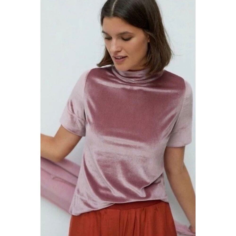 ANTHROPOLOGIE Krishna Crushed Velvet Mock Neck Top Dusty Rose Pink Size Small - Picture 4 of 9